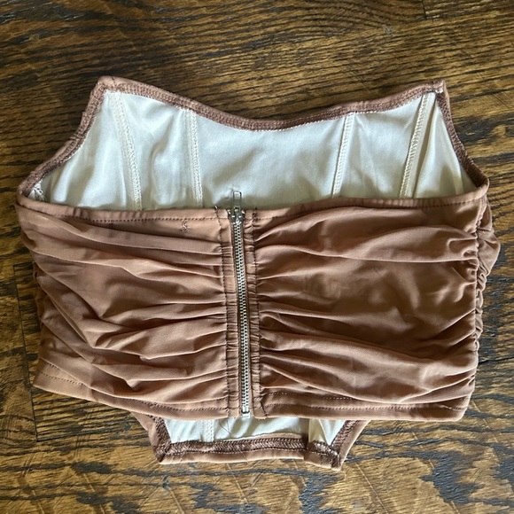 Tan Mesh Tube Top Corset Bustier Size M Old Money - Picture 3 of 6